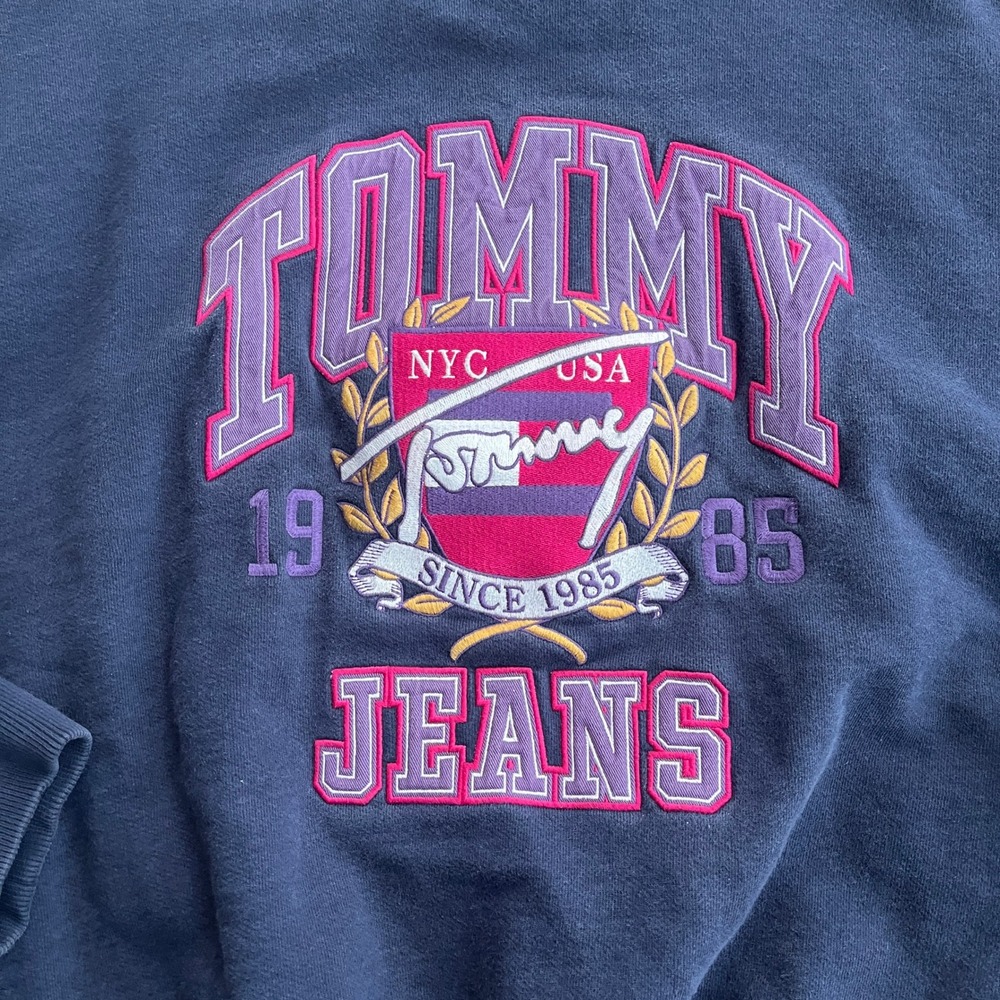 Tommy jeans ribbed crew neck‎ small petite navy blue embroidered - Picture 2 of 7